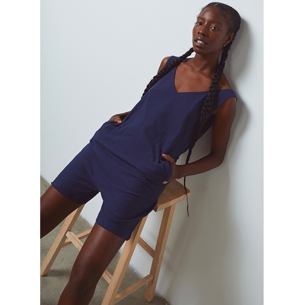 New Lunya Cool short romper deep blue cotton size XS S M L XL